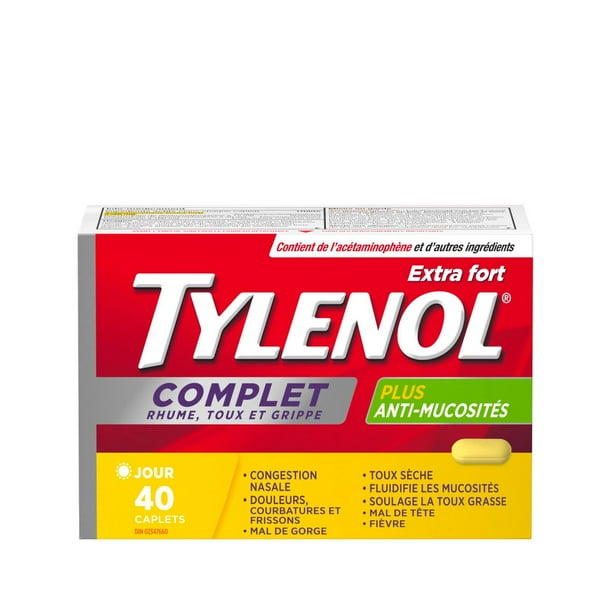 TYLENOL Extra Strength Complete Cold, Cough & Flu Day Caplets, 40 Caplets