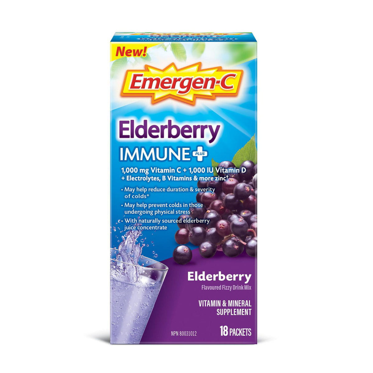 Emergen-C Immune Plus Elderberry Fizzy Drink Mix, 18 Packets