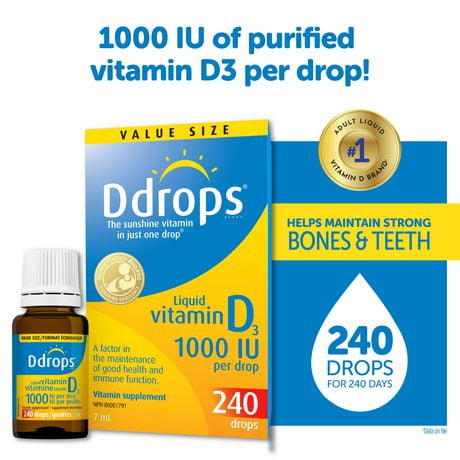 Ddrops Vitamin D3 Liquid 1000 IU, 240 Drops, 7 mL