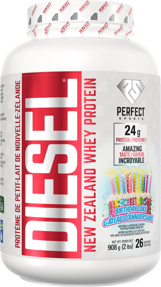 PERFECT Sports DIESEL New Zealand Whey Protein, Vanilla Birthday Cake, 2 lb (908 g)