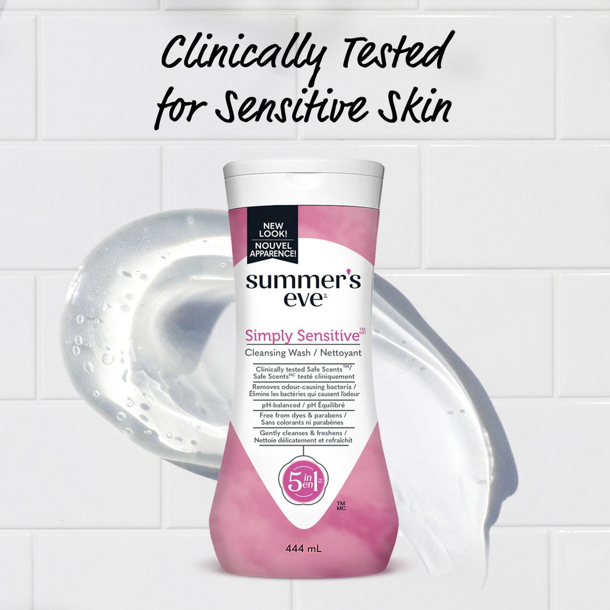 Summer's Eve Simply Sensitive 5-in-1 Cleansing Wash, 444 mL