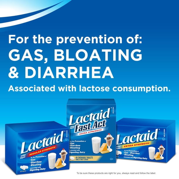 Lactaid Fast Act Ultra Strength Lactase Enzyme Chewable Tablets, Vanilla, 40 Tablets