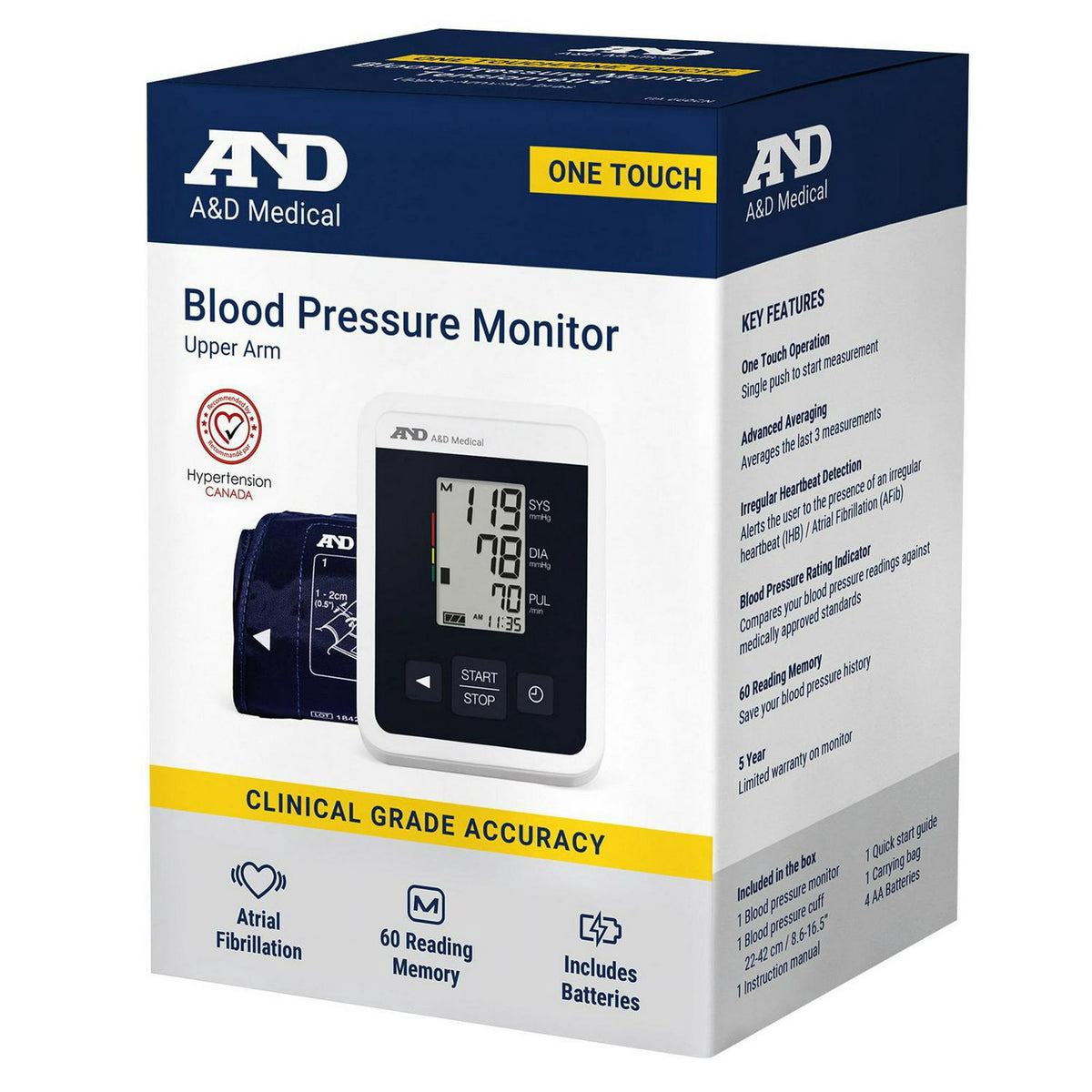 A&D Medical One Touch Upper Arm Blood Pressure Monitor UA-660CN