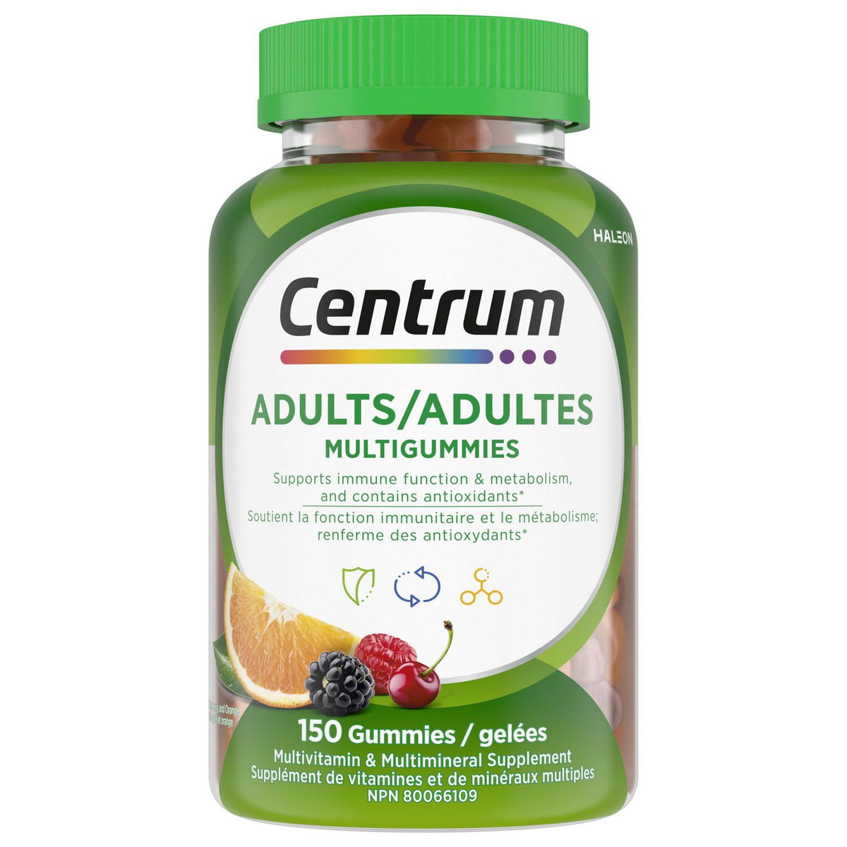 Centrum Adults MultiGummies Multivitamin Gummies, Cherry, Berry & Orange Flavours, 150 Count