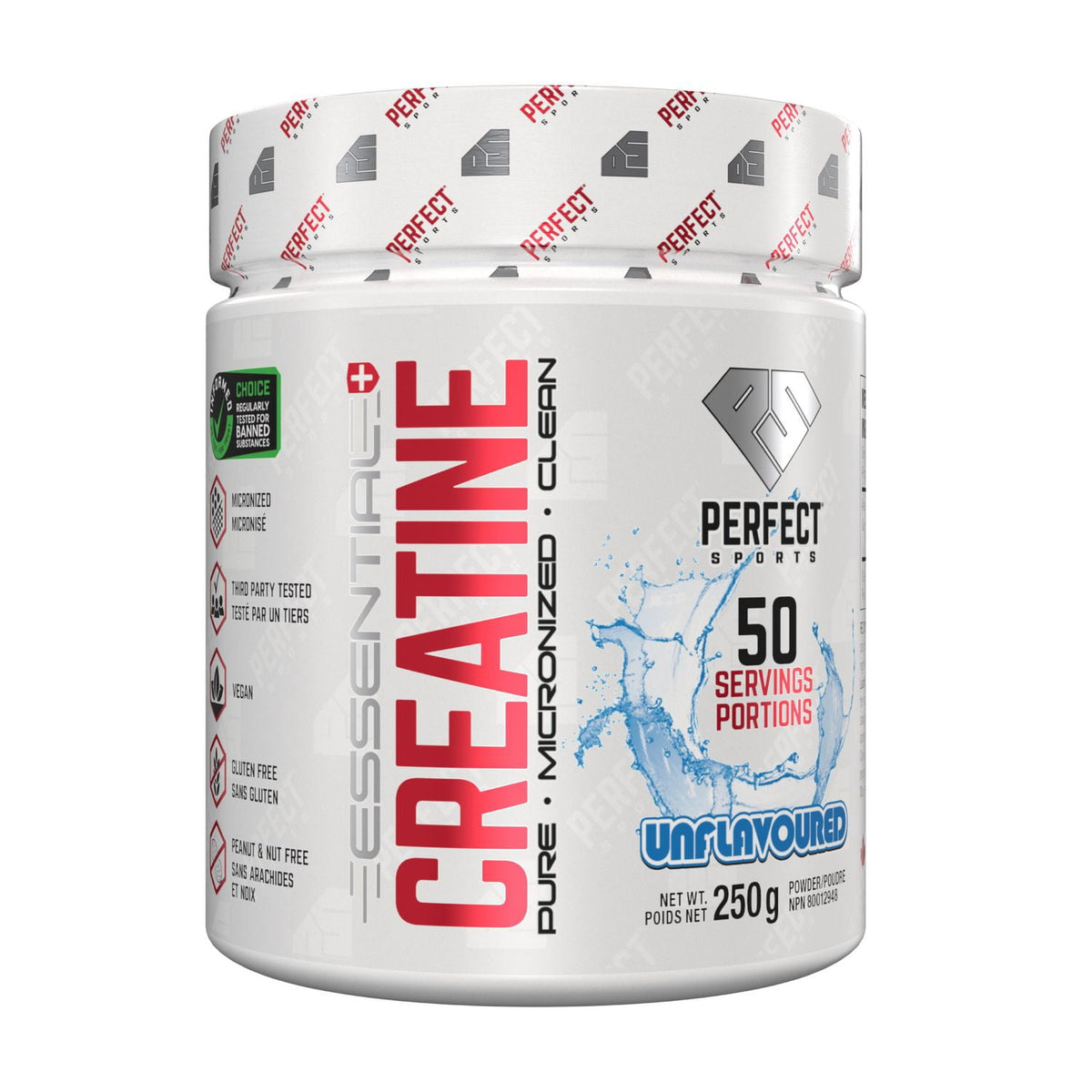 PERFECT Sports Essential Creatine Unflavoured Powder, 250 g (50 Servings)