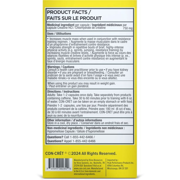 CON-CRET Concentrated Creatine HCl Capsules, 48 Capsules