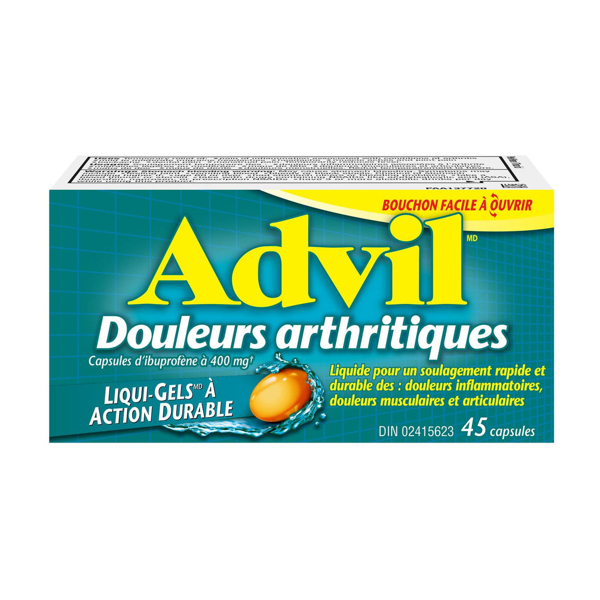Advil Arthritis Pain Ibuprofen 400 mg Long Lasting Liqui-Gels, 45 Capsules