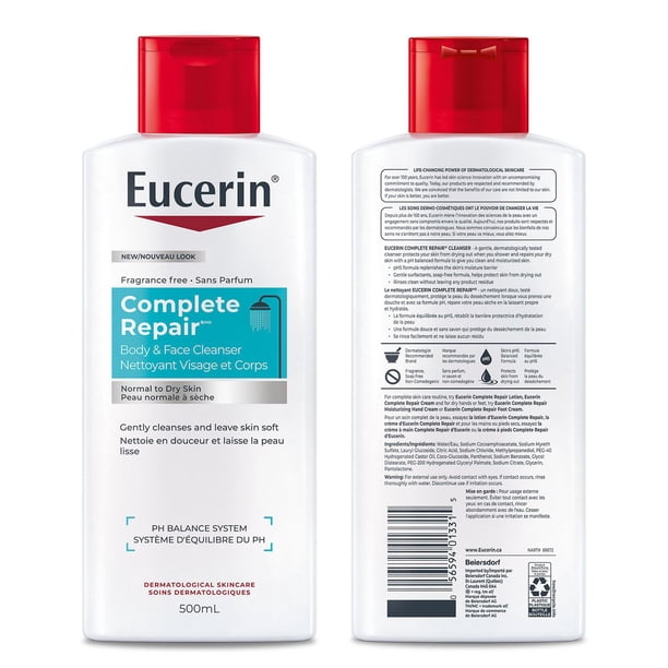 Eucerin Complete Repair Face & Body Cleanser, 500 mL