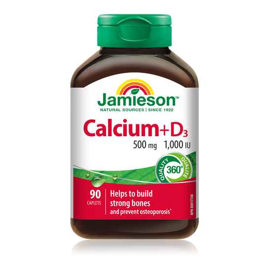 Jamieson Calcium 500 mg + Vitamin D3 1,000 IU Caplets, 90 Count