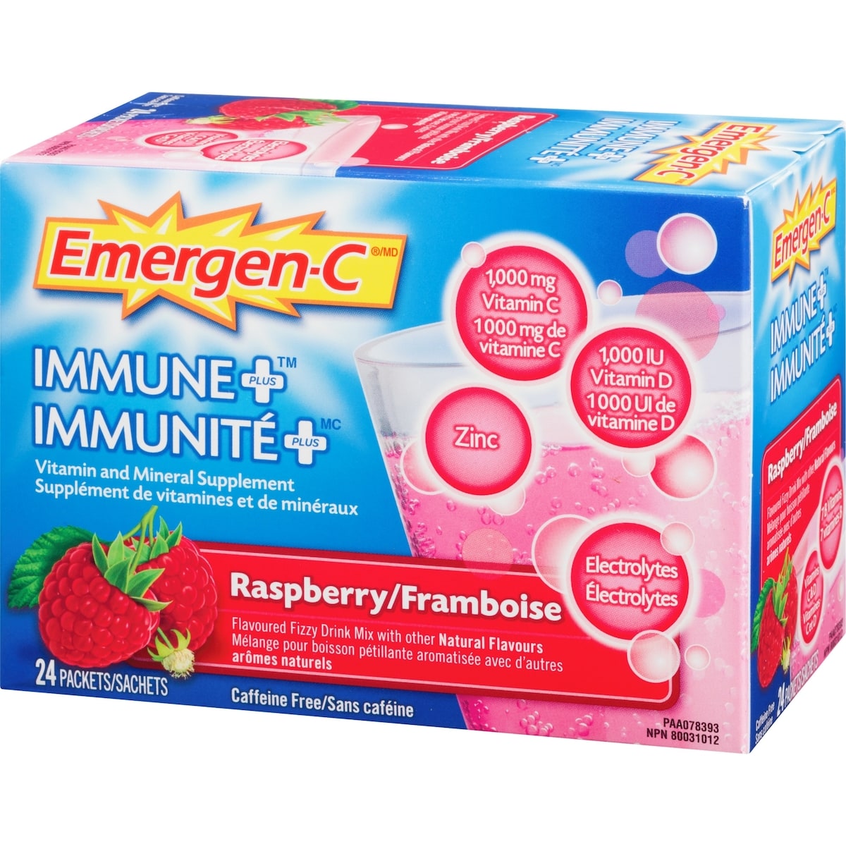 Emergen-C Immune+ Raspberry Fizzy Drink Mix, 24 Packets