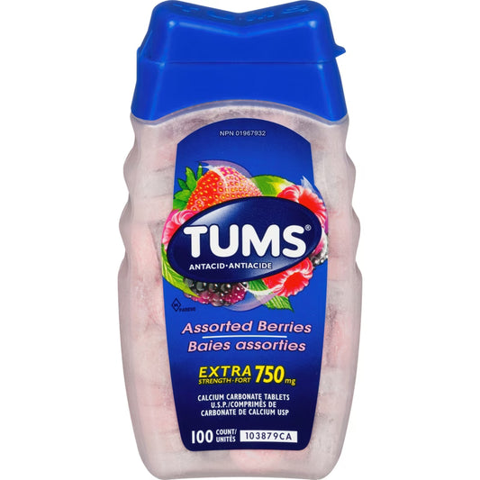 TUMS Extra Strength Assorted Berries Chewable Tablets, 750 mg, 100 Count
