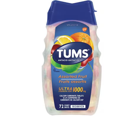 TUMS Ultra Strength 1000 mg Assorted Fruit Chewable Antacid Tablets, 72 Count