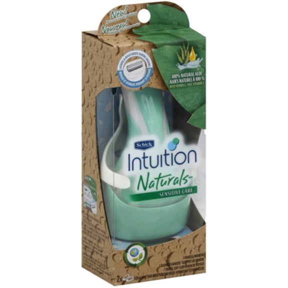 Schick Intuition Sensitive Care Razor with Organic Aloe, 1 Razor + 2 Cartridges