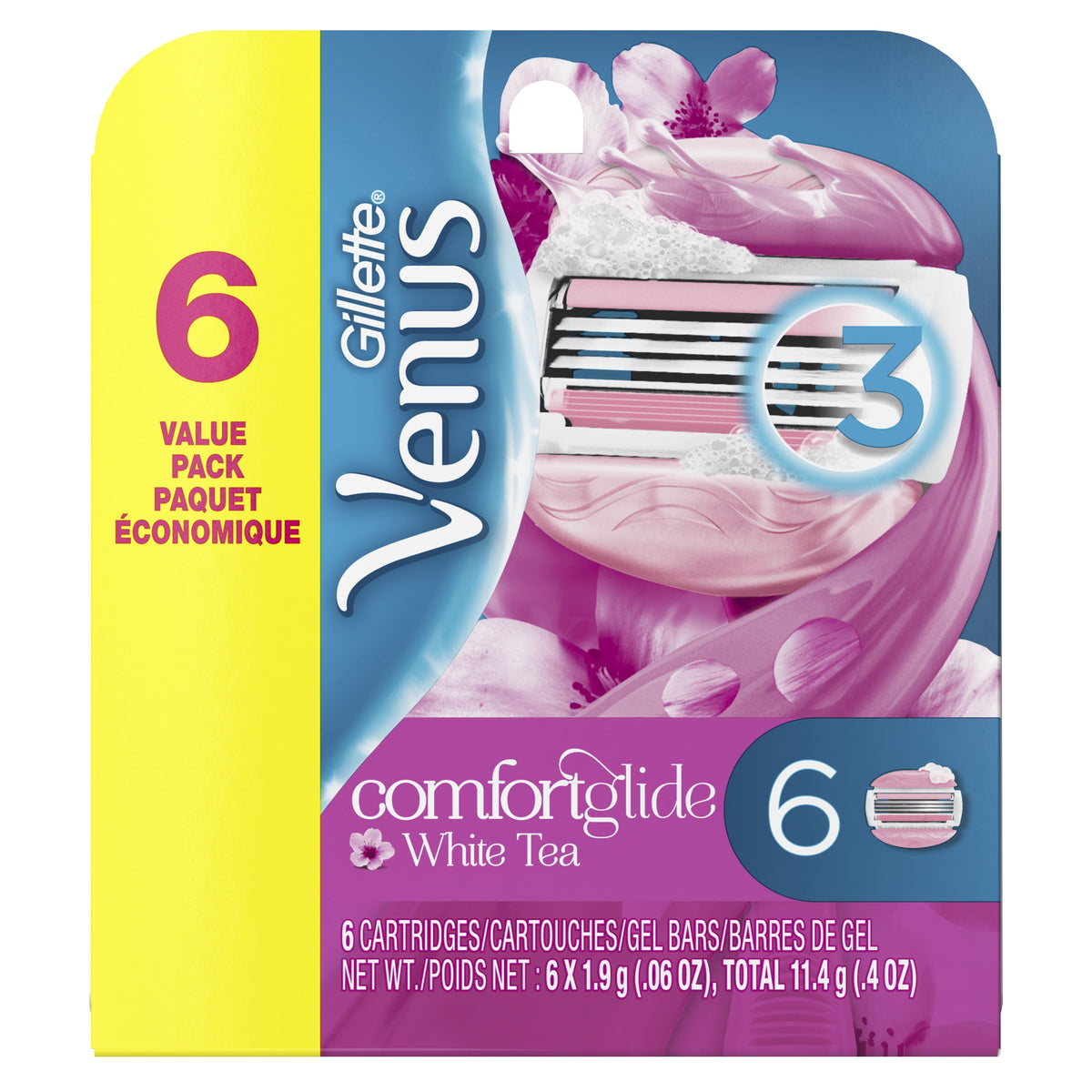 Gillette Venus ComfortGlide White Tea Razor Blade Refills, 6 Count