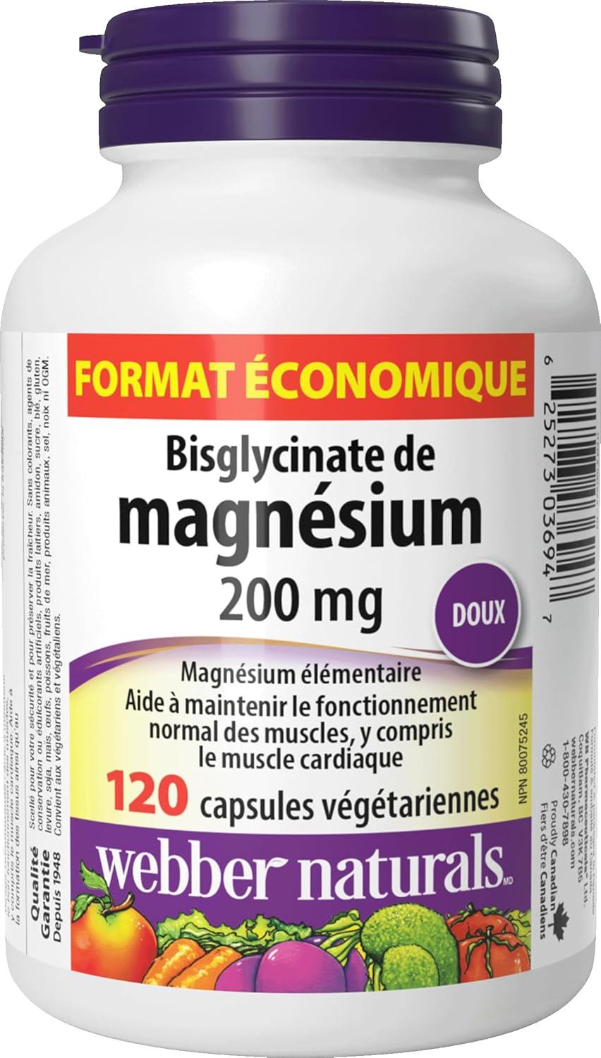 Webber Naturals Magnesium Bisglycinate 200 mg, 120 Vegetarian Capsules
