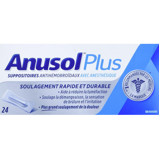 Anusol Plus Hemorrhoidal Suppositories, 24 Count