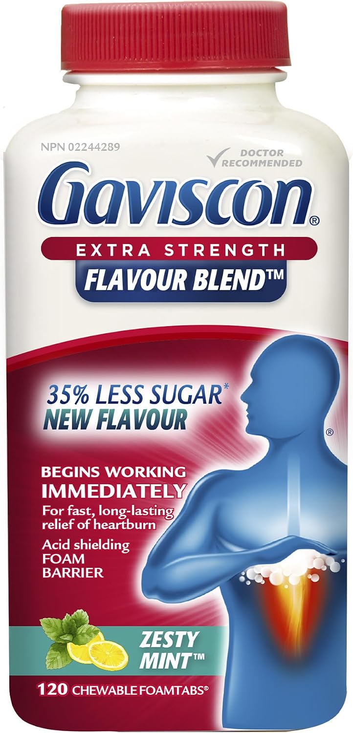 Gaviscon Extra Strength Flavour Blend Zesty Mint Chewable FoamTabs, 120 Tablets