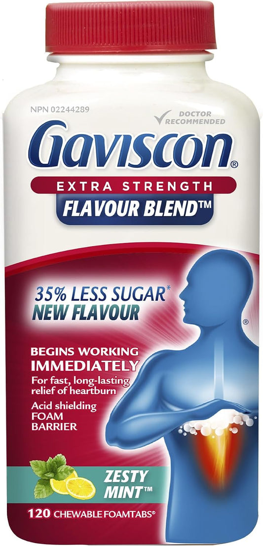 Gaviscon Extra Strength Flavour Blend Zesty Mint Chewable FoamTabs, 120 Tablets
