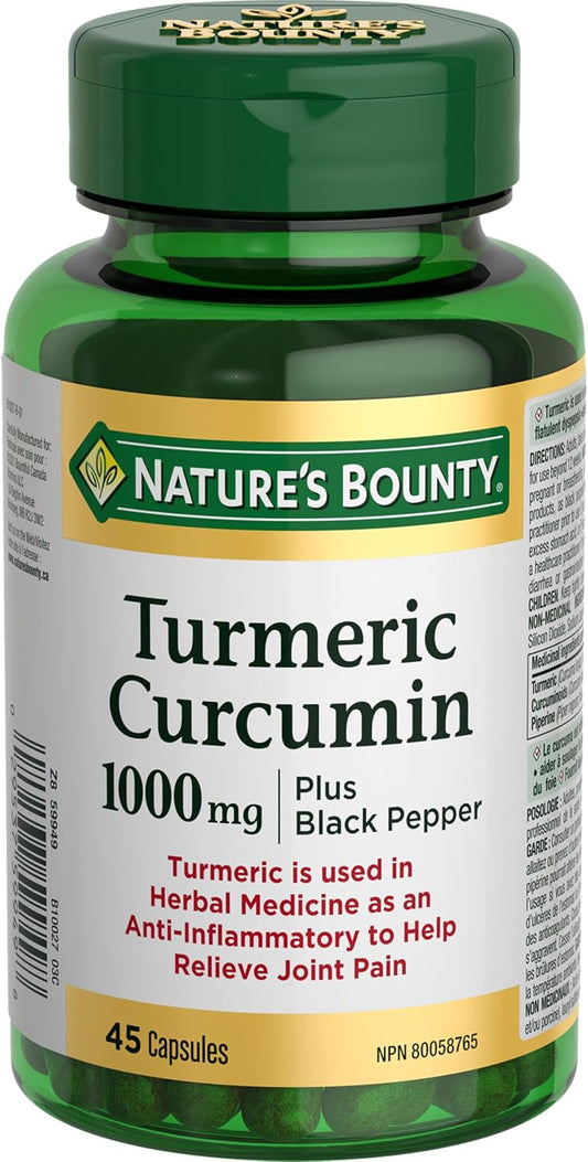 Nature's Bounty Turmeric Curcumin Plus Black Pepper 1000 mg Capsules, 45 Count