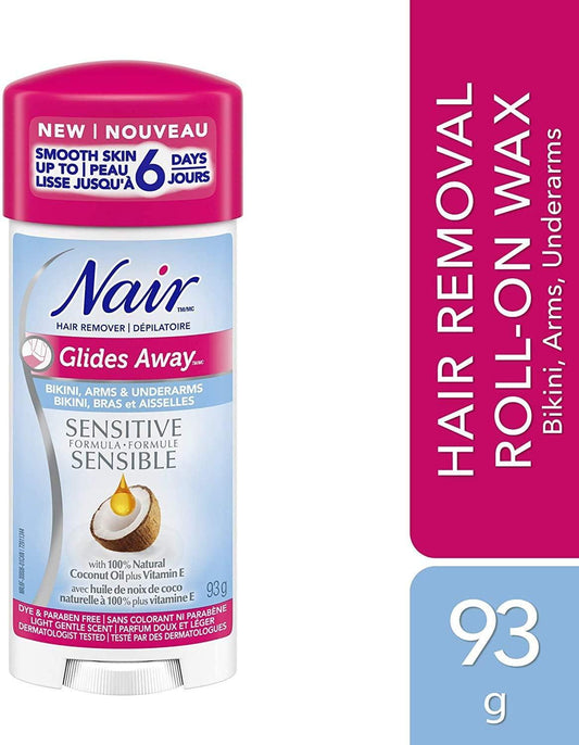 Nair Glides Away Sensitive Formula Hair Remover for Bikini, Arms & Underarms with Coconut Oil & Vitamin E, 93 g
