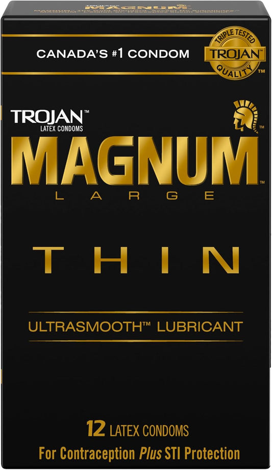 Trojan Magnum Large Thin Latex Condoms, 12 Count