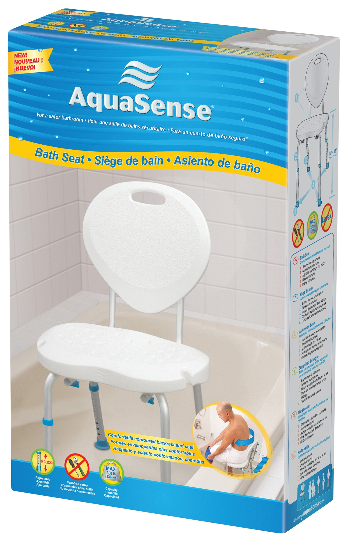 AquaSense Adjustable Bath & Shower Chair with Backrest