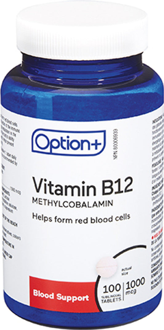 Option+ Vitamin B12 Methylcobalamin 1000 mcg Sublingual Tablets, 100 Tablets