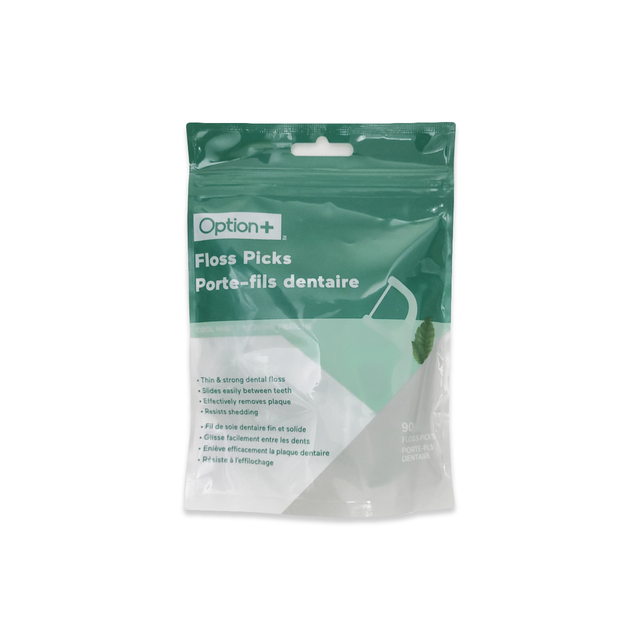 Option+ Cool Mint Floss Picks, 90 Count