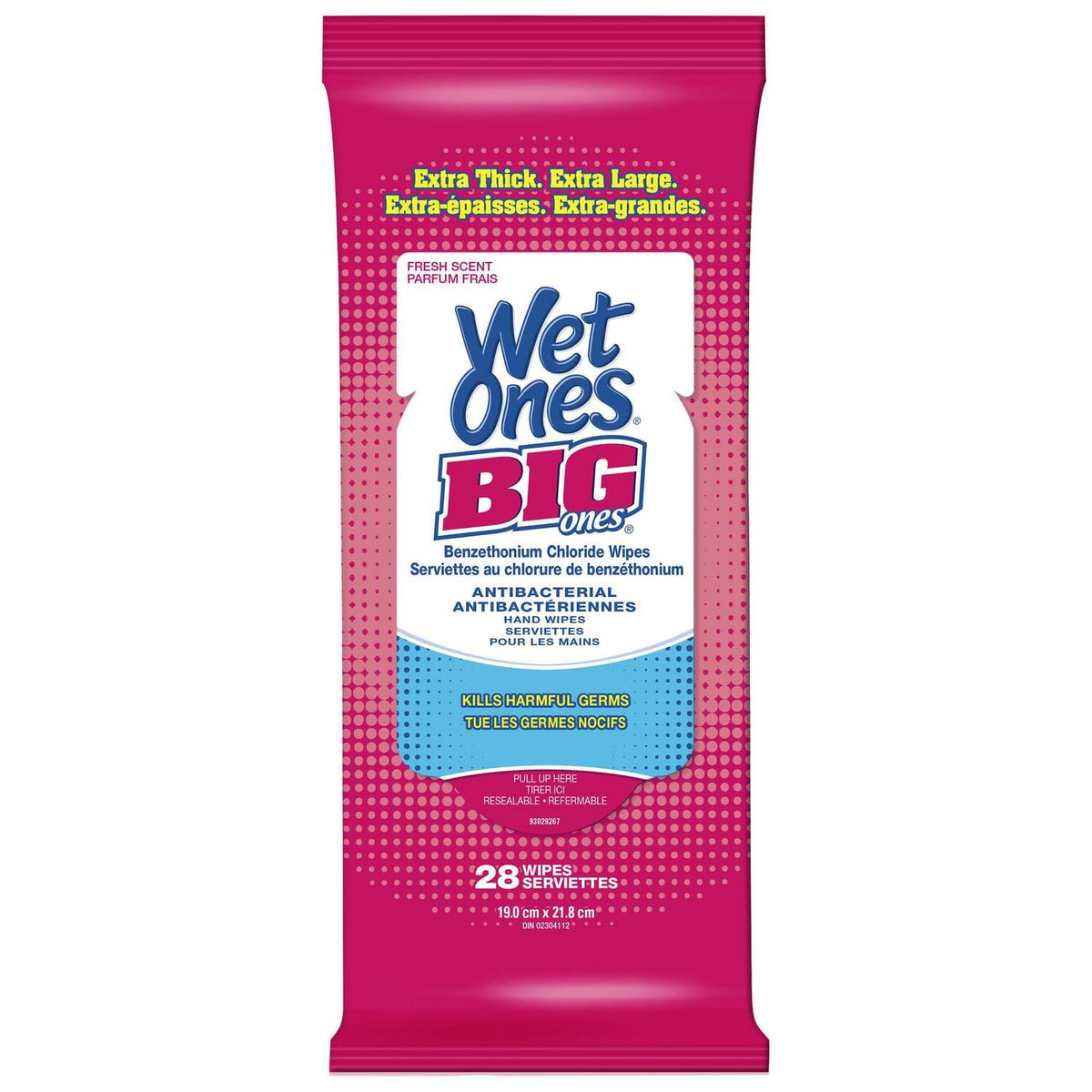 Wet Ones Big Ones Antibacterial Hand Wipes, Fresh Scent, Travel Pack, 28 Wipes