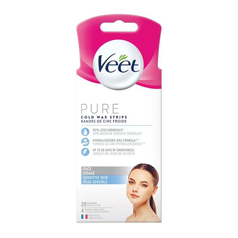 Veet PURE Cold Wax Strips for Face, 20 ct