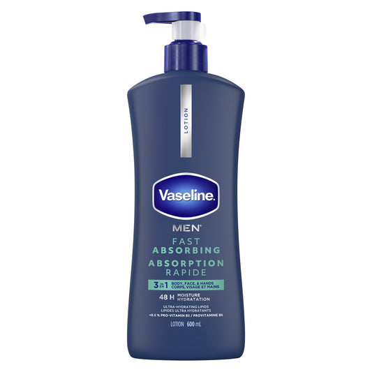 Vaseline Men Fast Absorbing 3-in-1 Body, Face & Hands Lotion, 600 mL