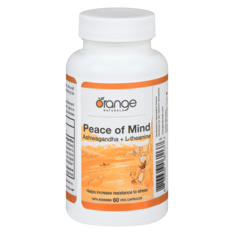 Orange Naturals Peace of Mind Ashwagandha + L-Theanine, 60 Vegetable Capsules
