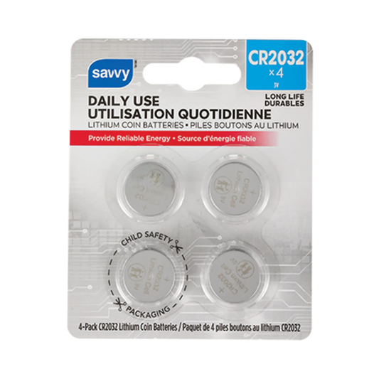 Savvy Daily Use CR2032 Lithium Coin Batteries, 4 Pack
