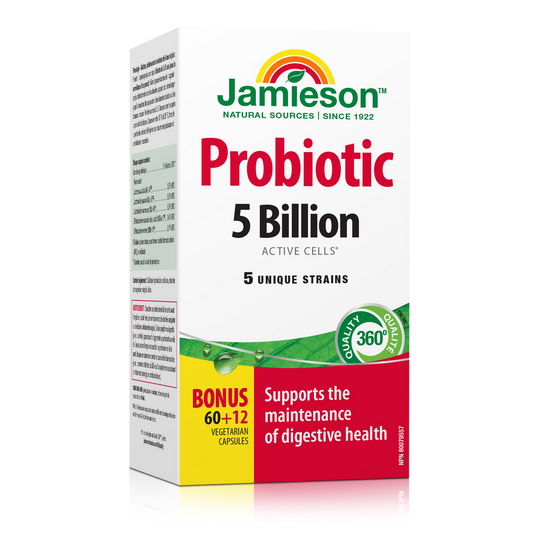 Jamieson Probiotic 5 Billion CFU 60 + 12 Vegetarian Capsules