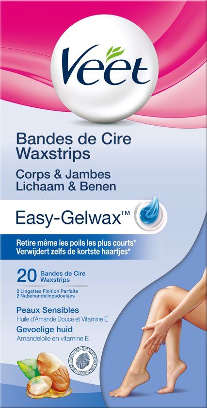 Veet Easy-Gel Wax Strips for Body & Legs, Sensitive Skin, 20 ct