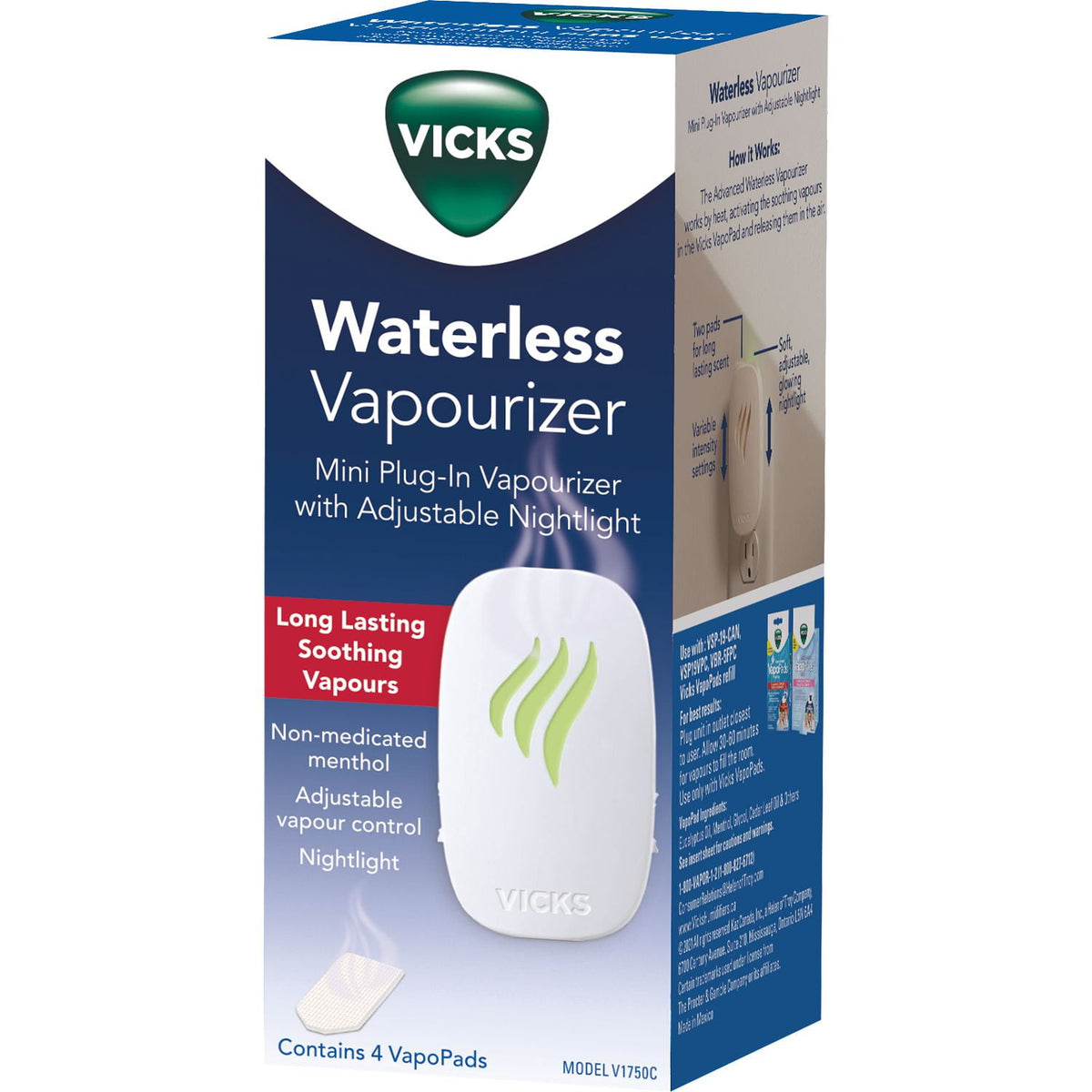 Vicks V1750C Plug-In Waterless Vapourizer & Adjustable Nightlight with 4 VapoPads