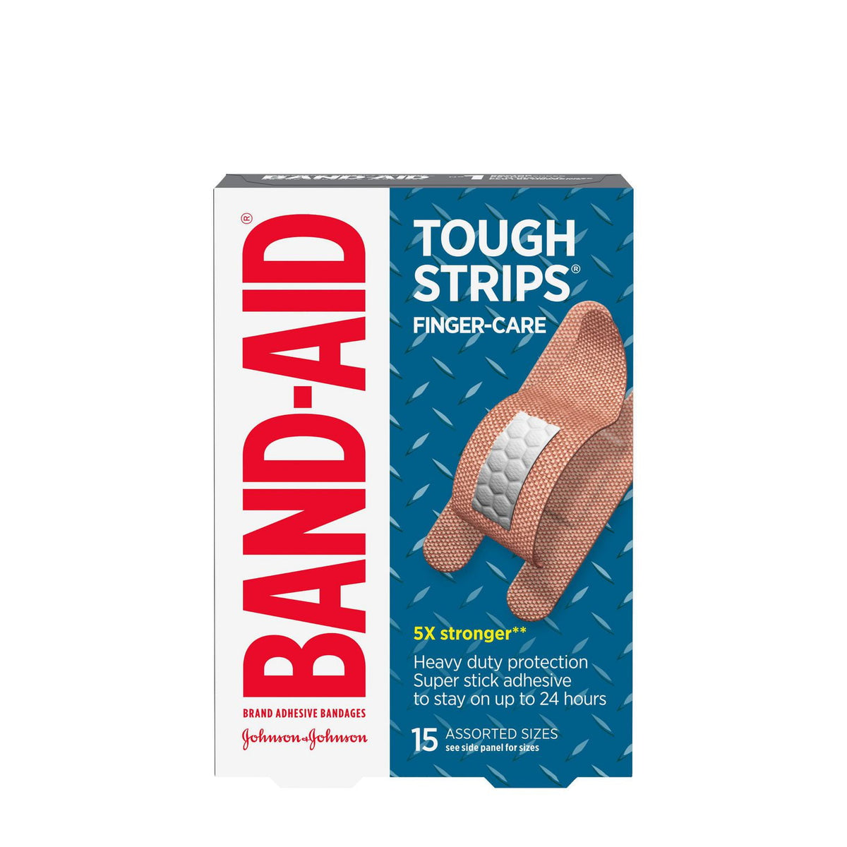BAND-AID TOUGH-STRIPS Finger Care Adhesive Bandages, Assorted Sizes, 15 Count