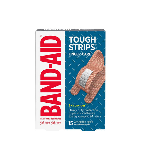 BAND-AID TOUGH-STRIPS Finger Care Adhesive Bandages, Assorted Sizes, 15 Count
