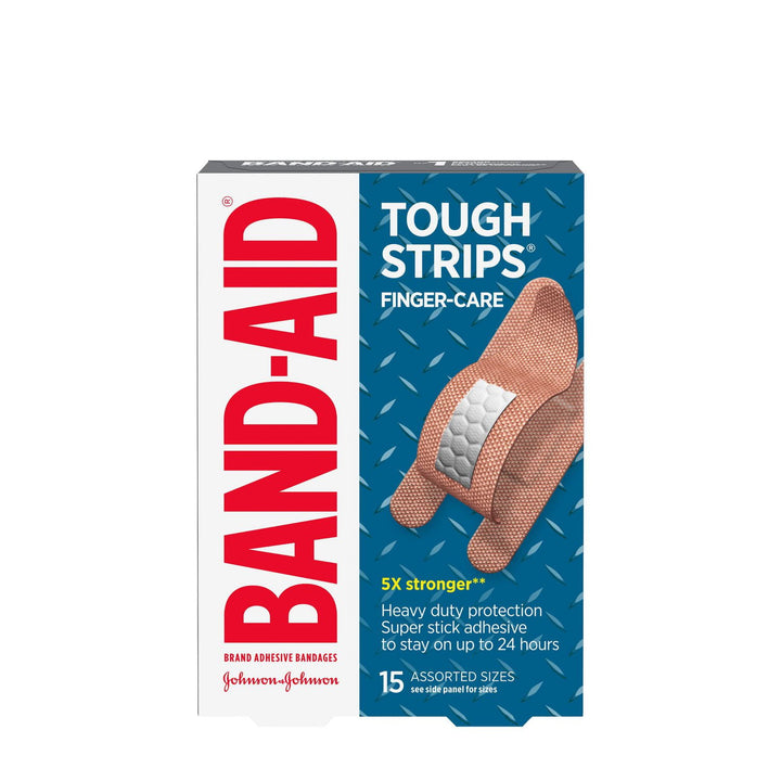 BAND-AID TOUGH-STRIPS Finger Care Adhesive Bandages, Assorted Sizes, 15 Count