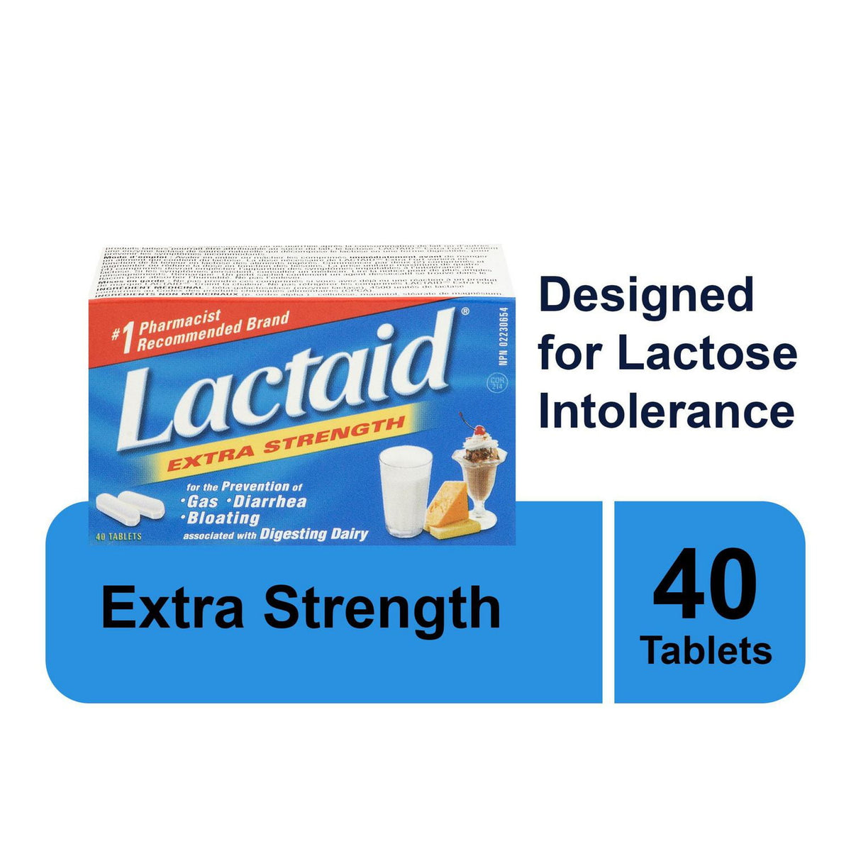 Lactaid Extra Strength Lactase Enzyme Tablets, 40 Tablets