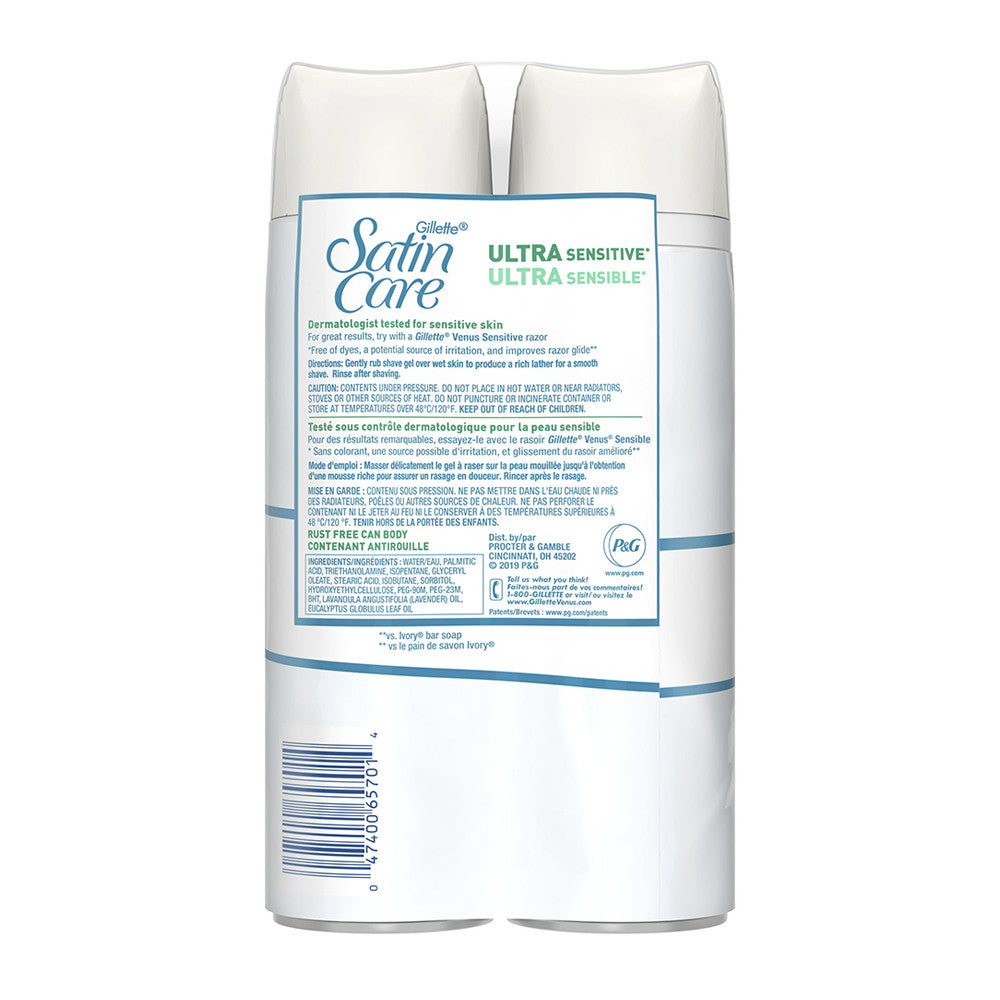 Gillette Satin Care Ultra Sensitive Shave Gel Twin Pack, 2 x 198 g