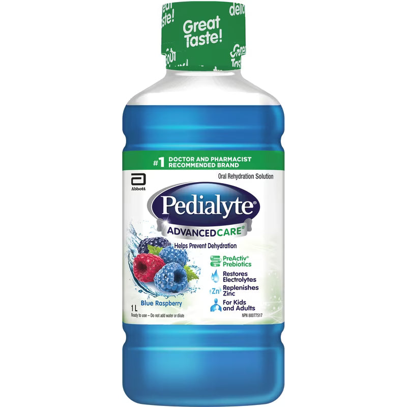 Pedialyte AdvancedCare Blue Raspberry Electrolyte Oral Rehydration Solution, 1 L