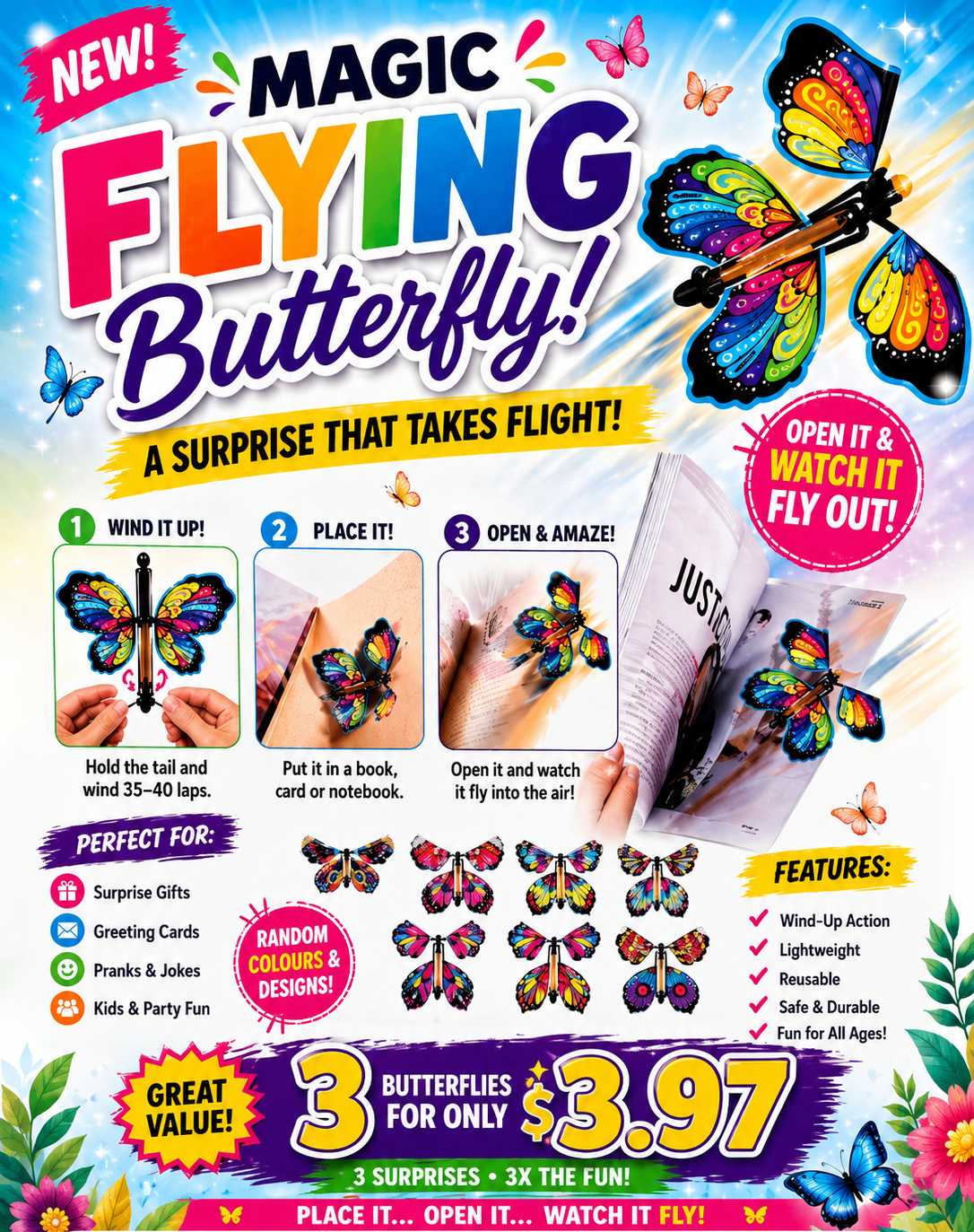 Magic Flying Butterfly – Surprise Flying Toy (Pack of 3)