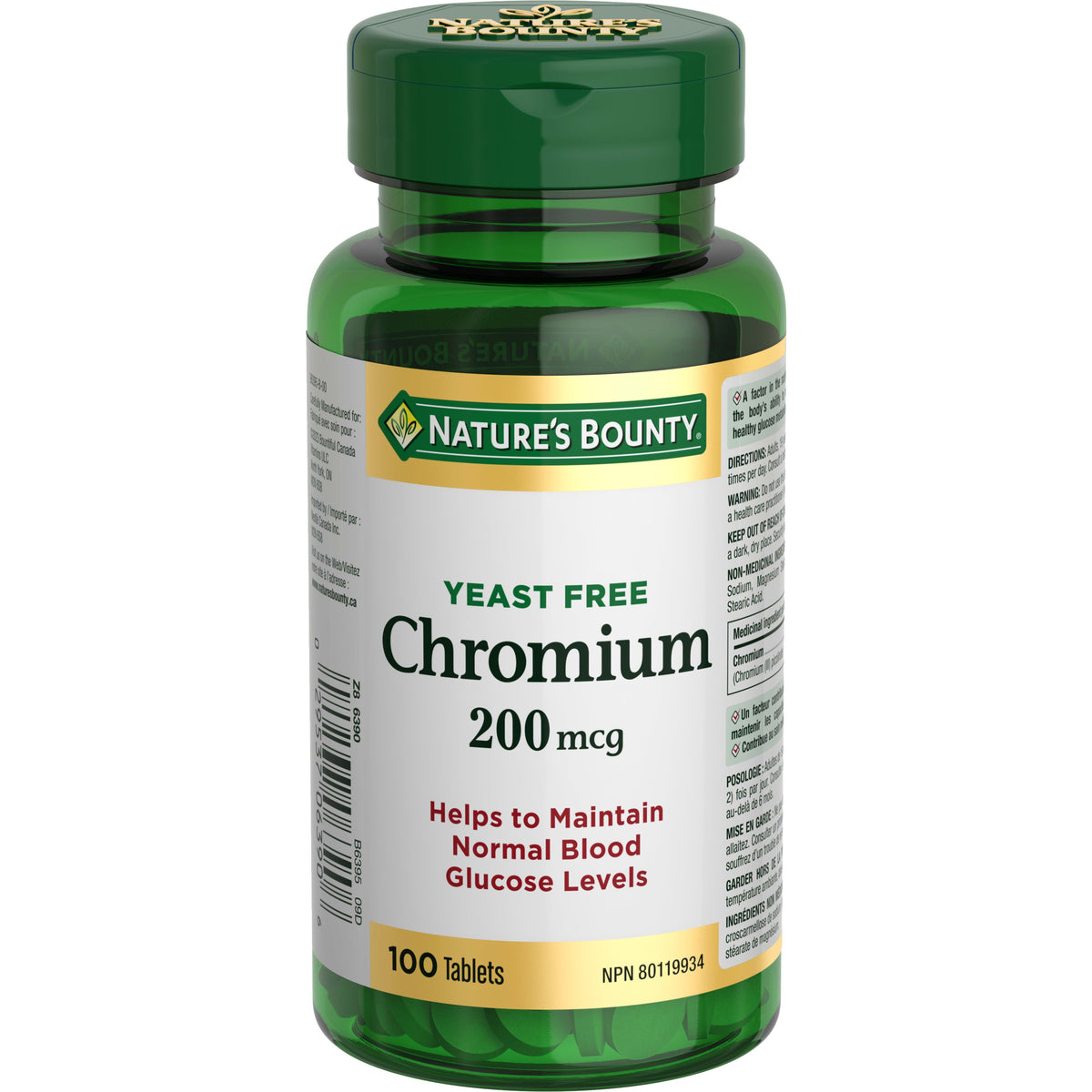 Nature's Bounty Yeast Free Chromium 200 mcg Tablets, 100 Count