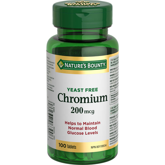 Nature's Bounty Yeast Free Chromium 200 mcg Tablets, 100 Count