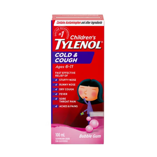 Children's TYLENOL Cold & Cough Suspension Liquid, Bubble Gum Burst, 100 mL