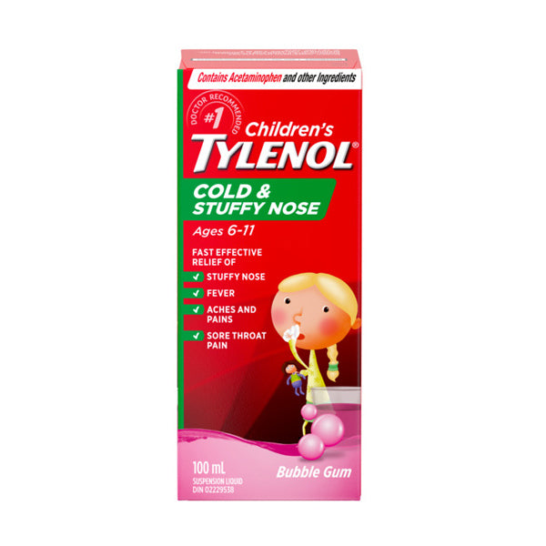 Children's TYLENOL Cold & Stuffy Nose Bubble Gum Liquid 160 mg/5 mL, 100 mL