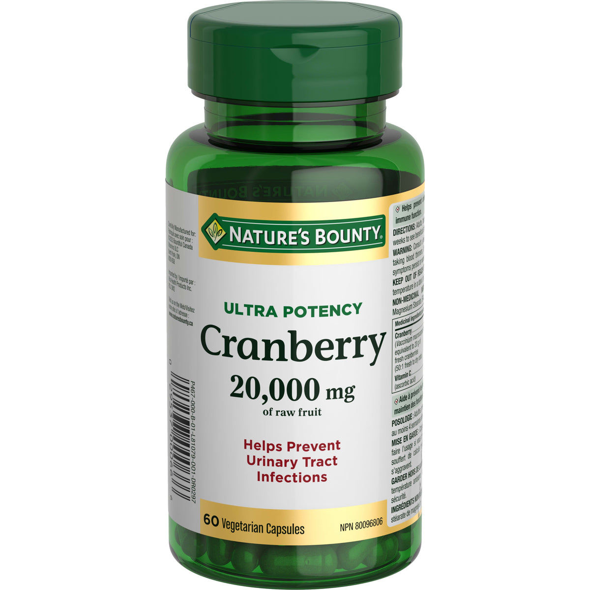 Nature's Bounty Ultra Potency Cranberry 20,000 mg Vegetarian Capsules, 60 Capsules