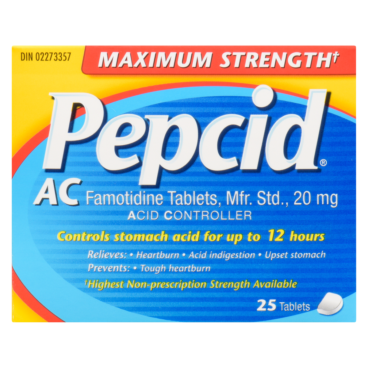 PEPCID AC Maximum Strength Famotidine 20 mg Tablets, 25 Count