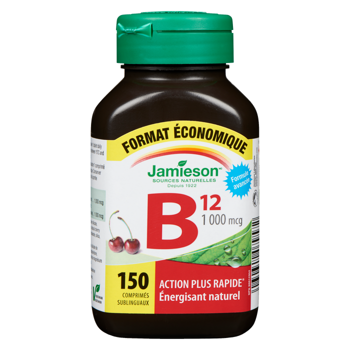 Jamieson Vitamin B12 1,000 mcg Fast Dissolving Sublingual Tablets, Cherry, Value Pack, 150 Tablets